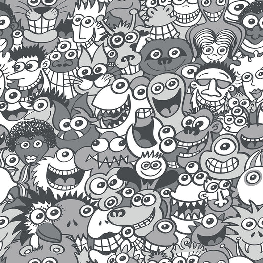 Find the gray man in the gray crowd of this gray world. Pattern design by Zoo&co