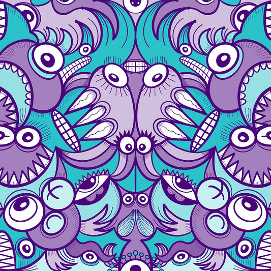 Aquatic Creatures of Planet 5 in the Doodles of the Galaxy Encyclopedia. Pattern design by Zoo&co