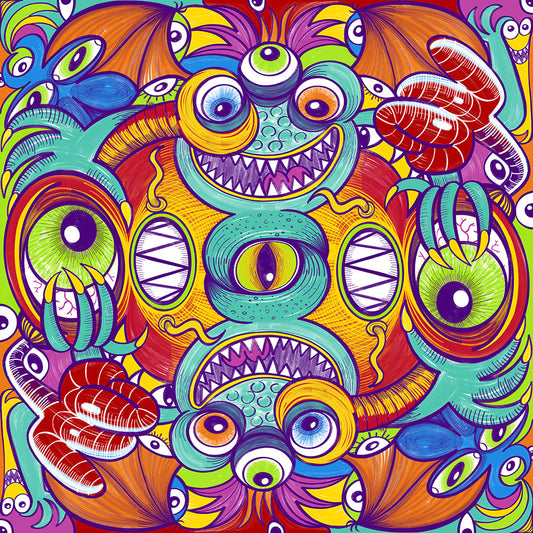 Psychedelic monsters having fun pattern design