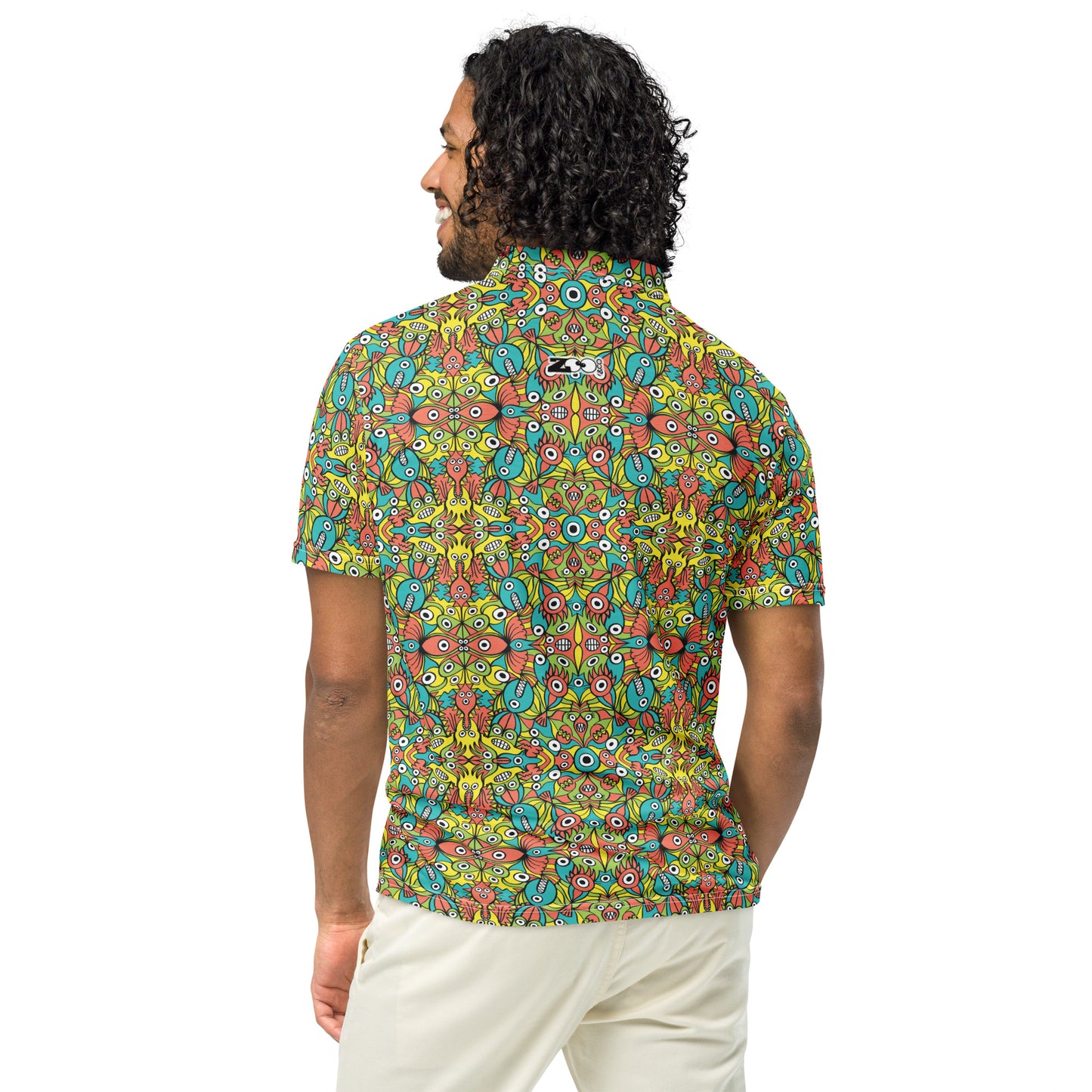 Alien Monsters Pattern Men’s Slim Fit Polo. Back view