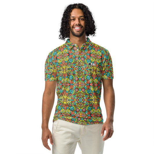Alien Monsters Pattern Men’s Slim Fit Polo. Front view