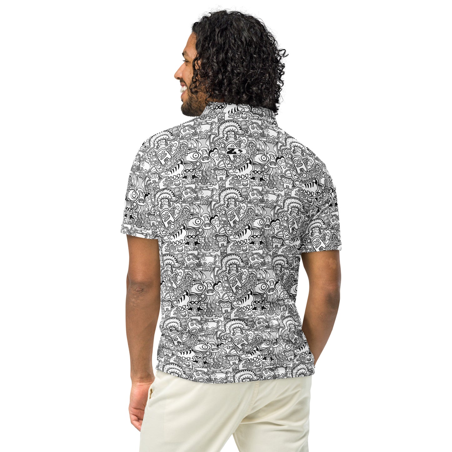 Fill Your World with Cool Doodles: All-over Print Men’s Slim Fit Polo. Back view