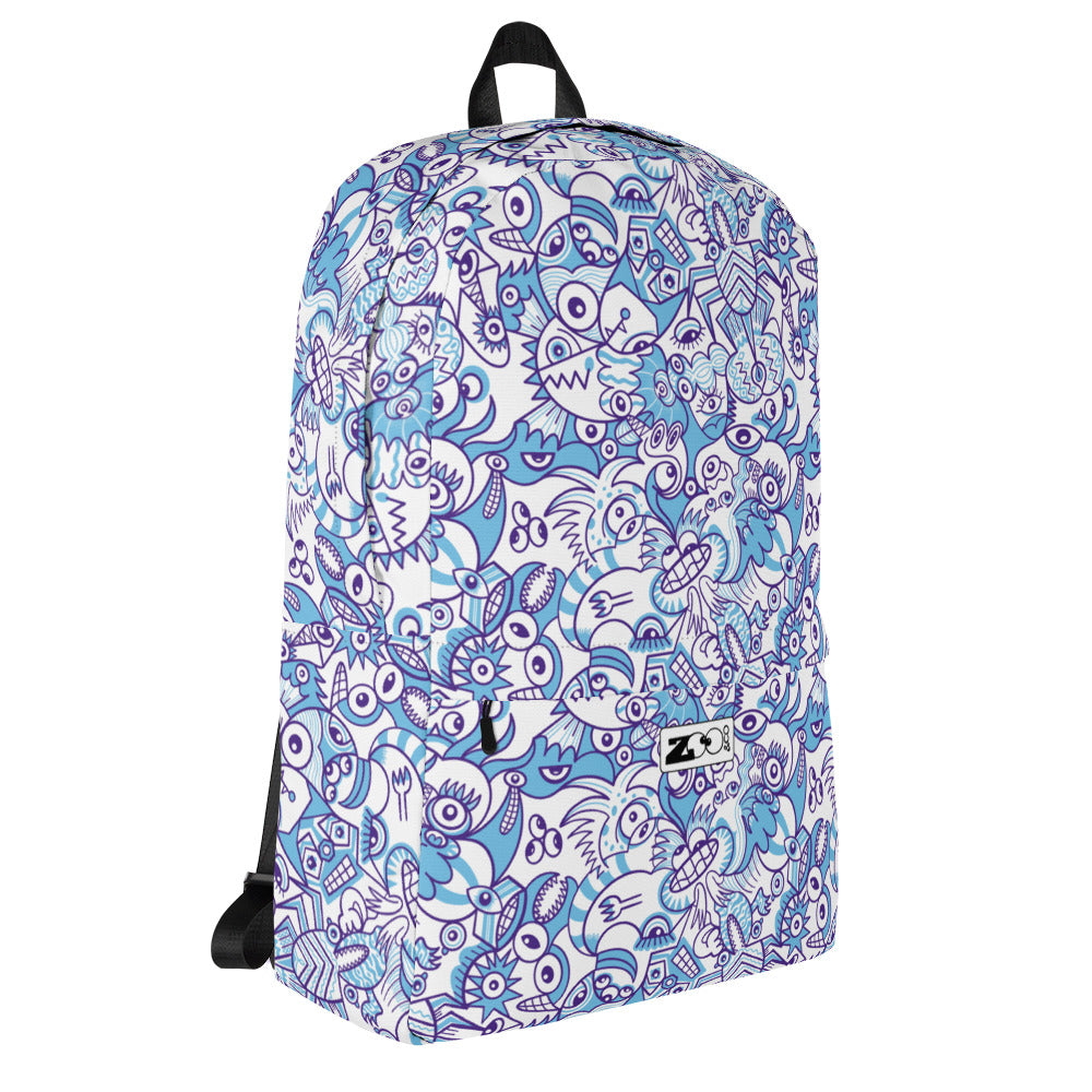 Whimsical Blue Doodle Critterscape pattern design Backpack