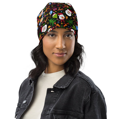 The joy of Christmas pattern design All-Over Print Beanie. Front view
