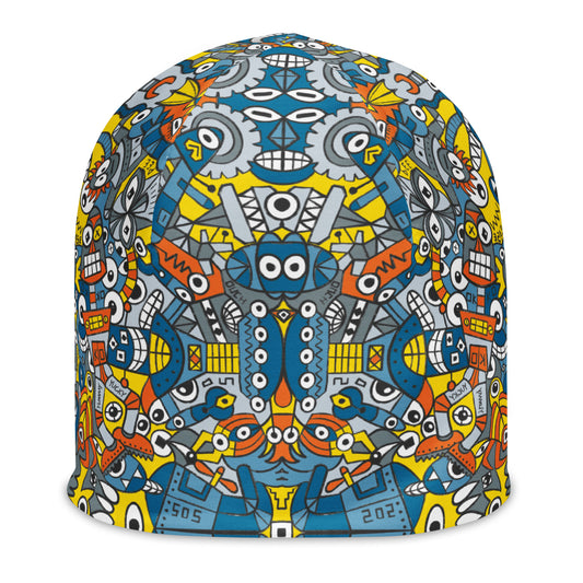 Retro robots doodle art All-Over Print Beanie. Product details