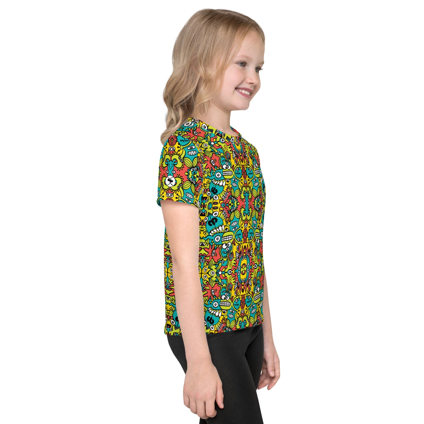 Doodle Dreamscape: Cosmic Critter Carnival - Kids crew neck t-shirt. Side view