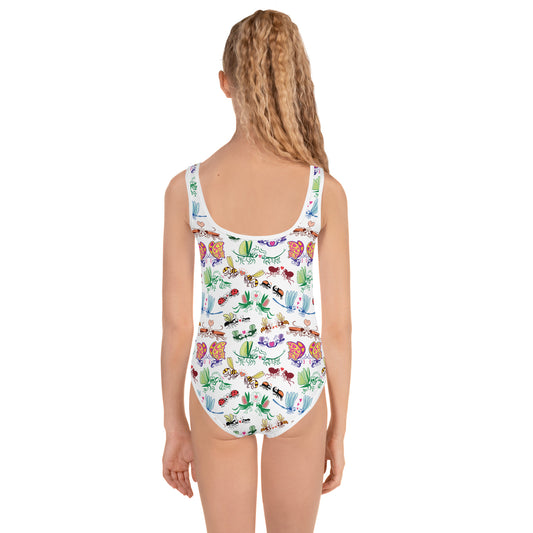Cool insects madly in love All-Over Print Kids Swimsuit. Back view