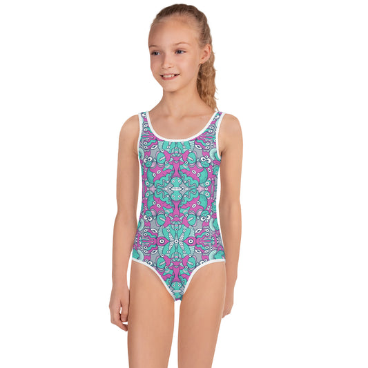 Sea creatures from an alien world All-Over Print Kids Swimsuit. Front view