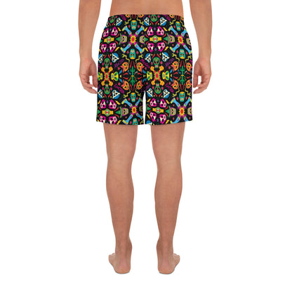 Mexican wrestling colorful party Men's Athletic Long Shorts. Back view