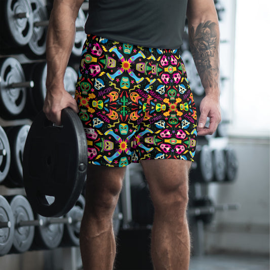 Mexican wrestling colorful party Men's Athletic Long Shorts. Lifestyle