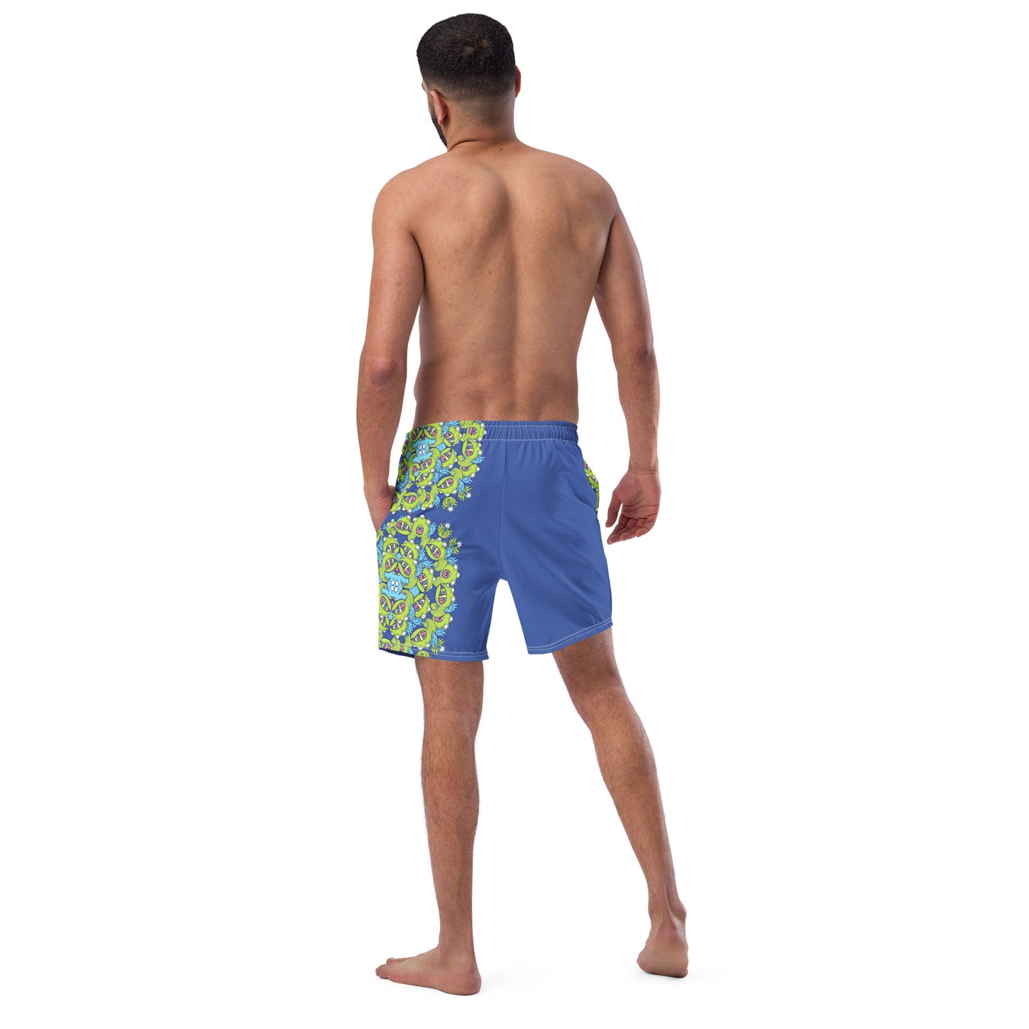 Winged little blue monster pattern art Men's swim trunks. Lifestyle