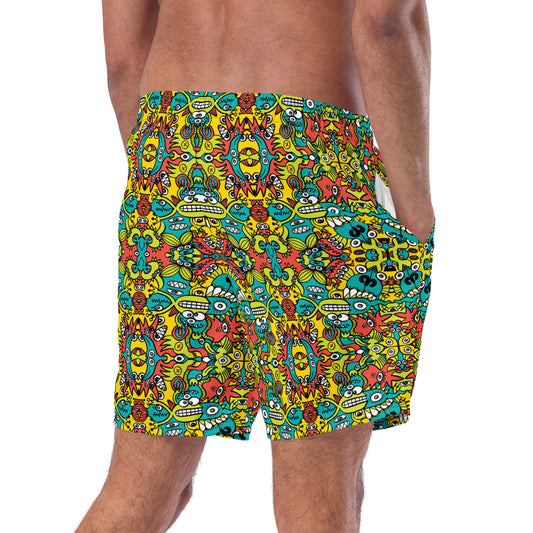 Doodle Dreamscape: Cosmic Critter Carnival - Men's swim trunks. Back view