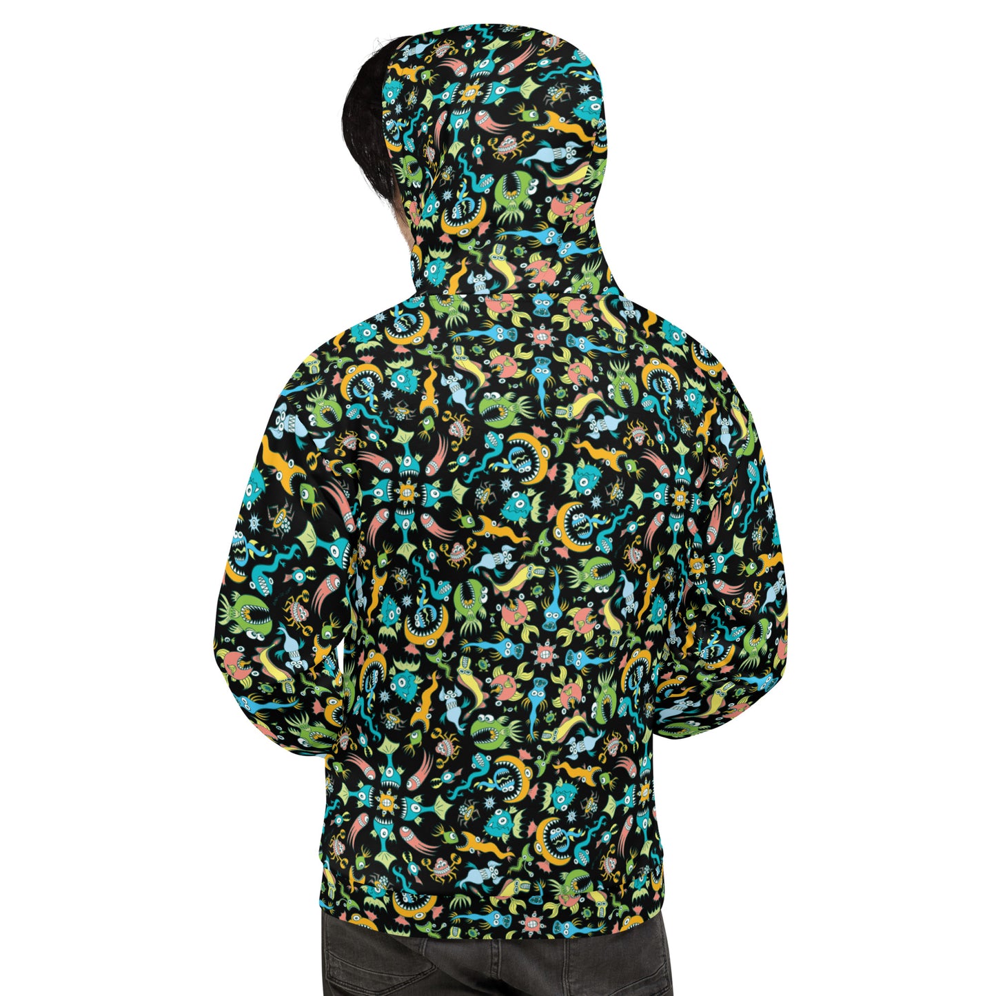 Sea creatures pattern design Unisex Hoodie. Back view