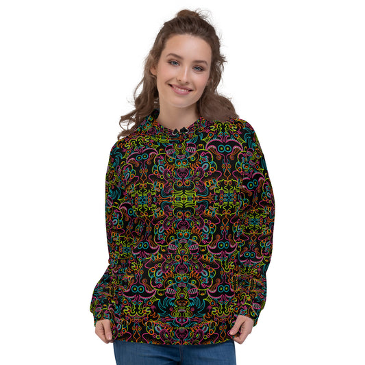 Doodle Carnival: A Kaleidoscope of Whimsical Wonders! - Unisex Hoodie. Front view