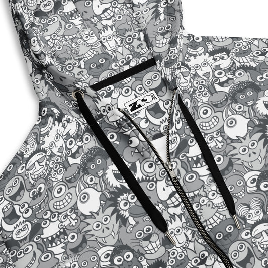 Find the gray man in the gray crowd of this gray world - Unisex zip hoodie. Product details