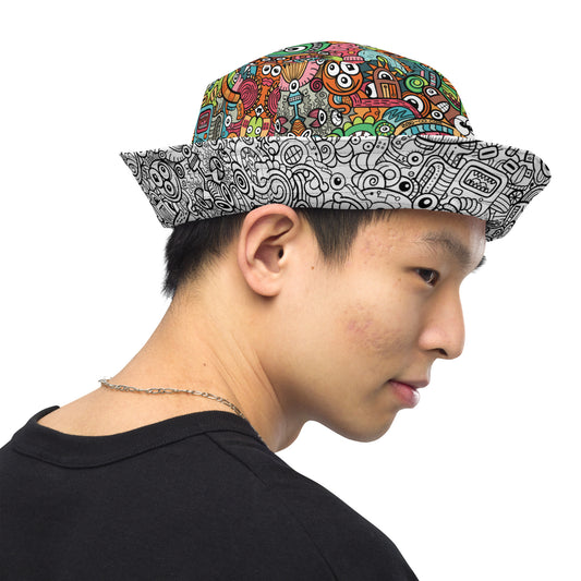 Robot Odyssey: A High-Tech Adventure with Quirky Bots - Reversible bucket hat. Side view