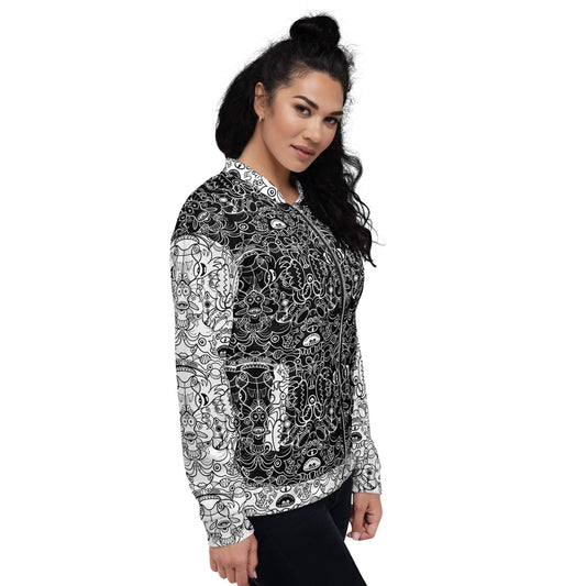 The Powerful Dark Side of the Doodle World - Unisex Bomber Jacket. Side view