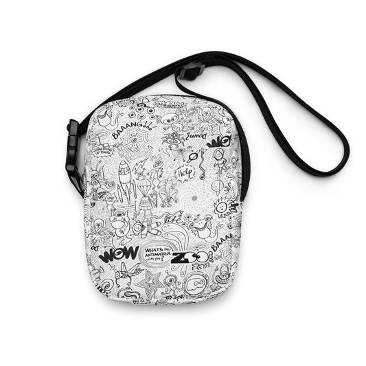 Celebrating the most comprehensive Doodle art of the universe - Utility crossbody bag. Front view