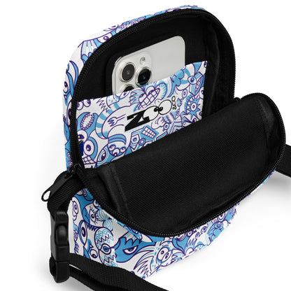Whimsical Blue Doodle Critterscape pattern design - Utility crossbody bag. Product details. Interior pocket