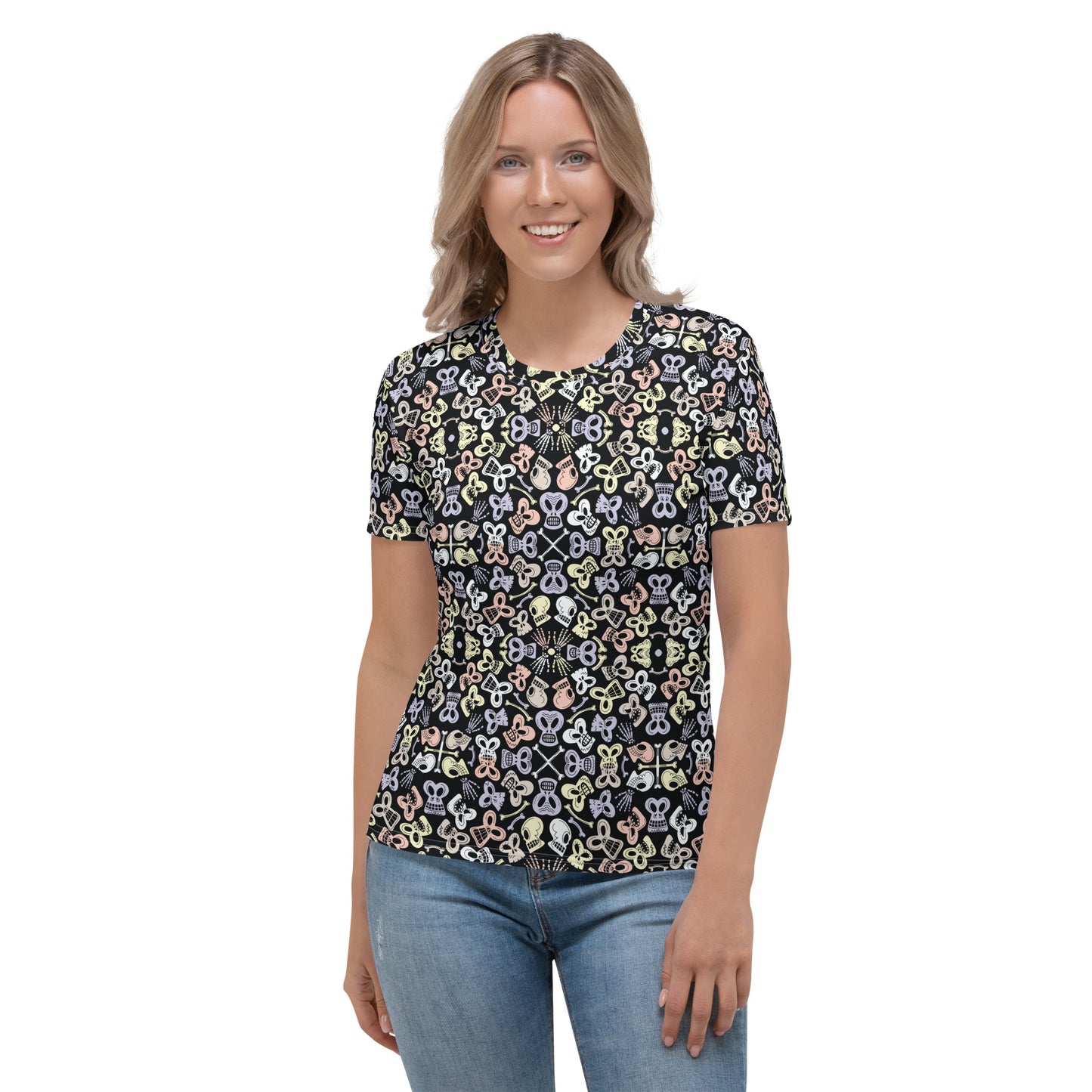 Bewitched Skulls: Hauntingly Chic Pattern Design - Women's T-shirt