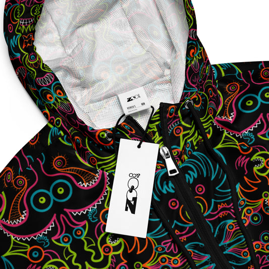 Doodle Carnival: A Kaleidoscope of Whimsical Wonders - Women’s cropped windbreaker. Product details