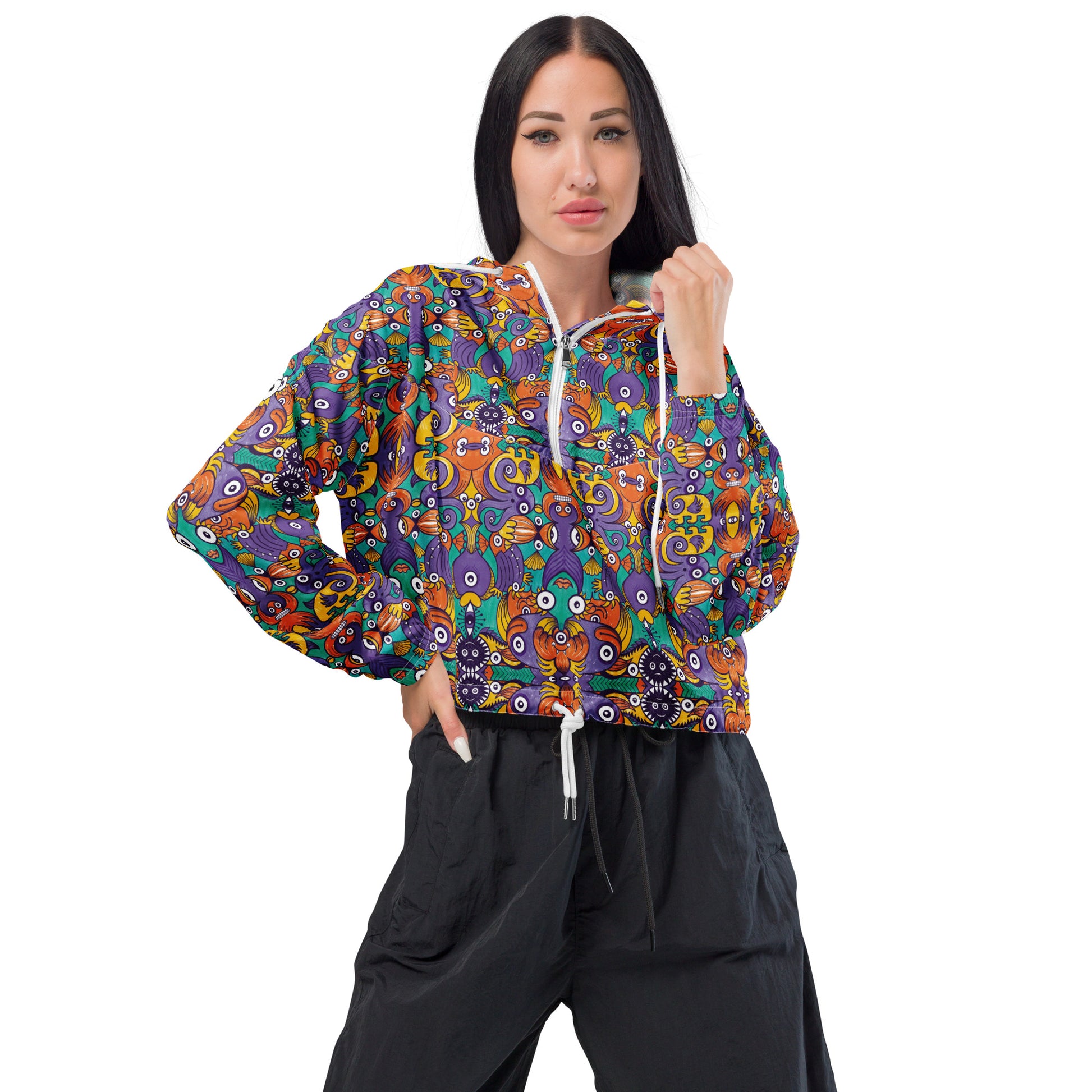 Dive into Whimsical Waters: An Undersea Odyssey - Women’s cropped windbreaker. Lifestyle