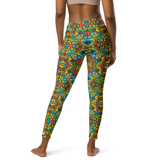 Doodle Dreamscape: Cosmic Critter Carnival - Yoga Leggings. Back view