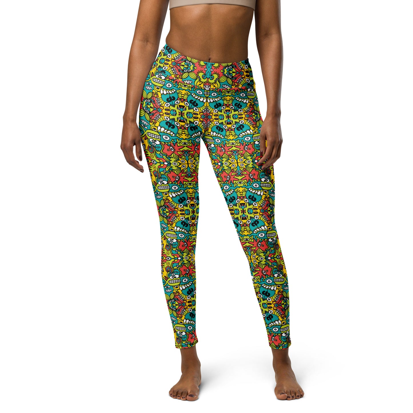 Doodle Dreamscape: Cosmic Critter Carnival - Yoga Leggings. Front view