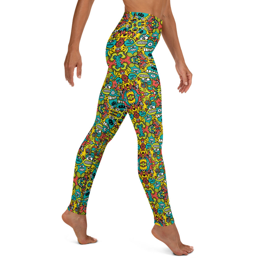 Doodle Dreamscape: Cosmic Critter Carnival - Yoga Leggings. Side view