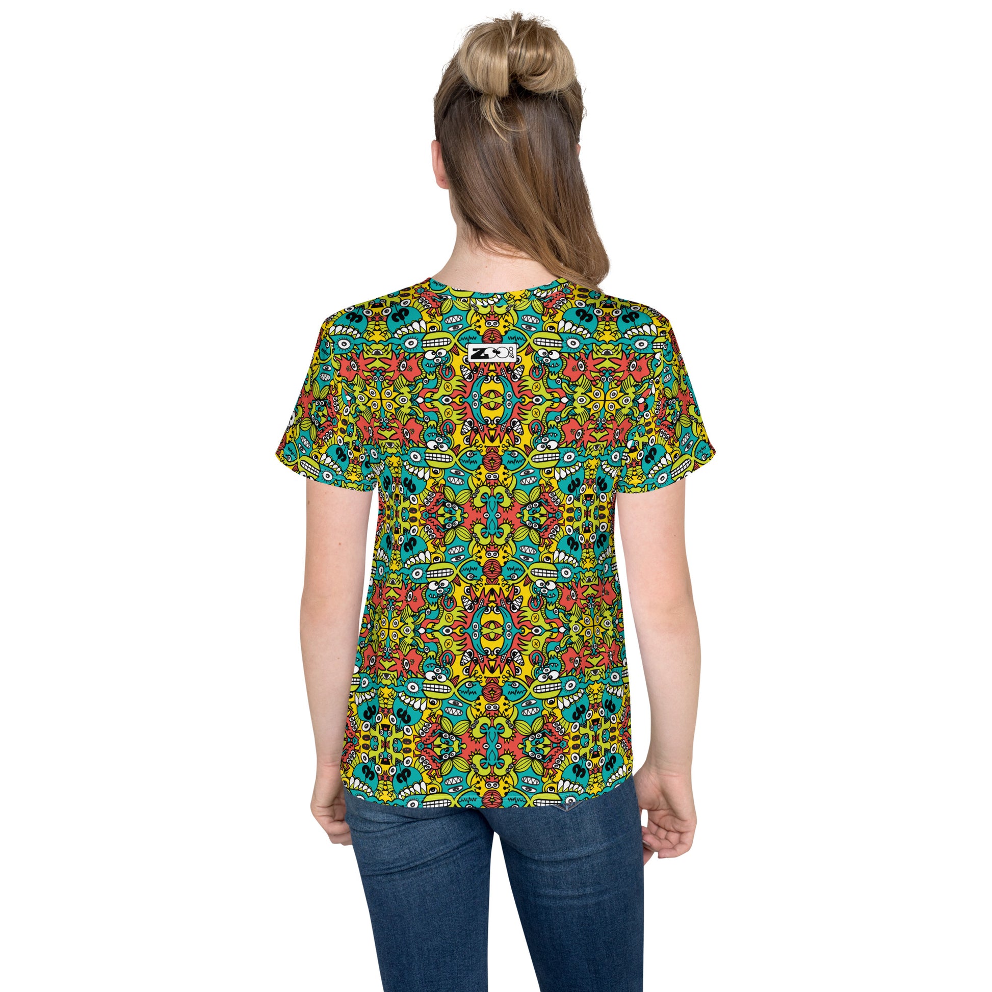 Doodle Dreamscape: Cosmic Critter Carnival - Youth crew neck t-shirt. Back view
