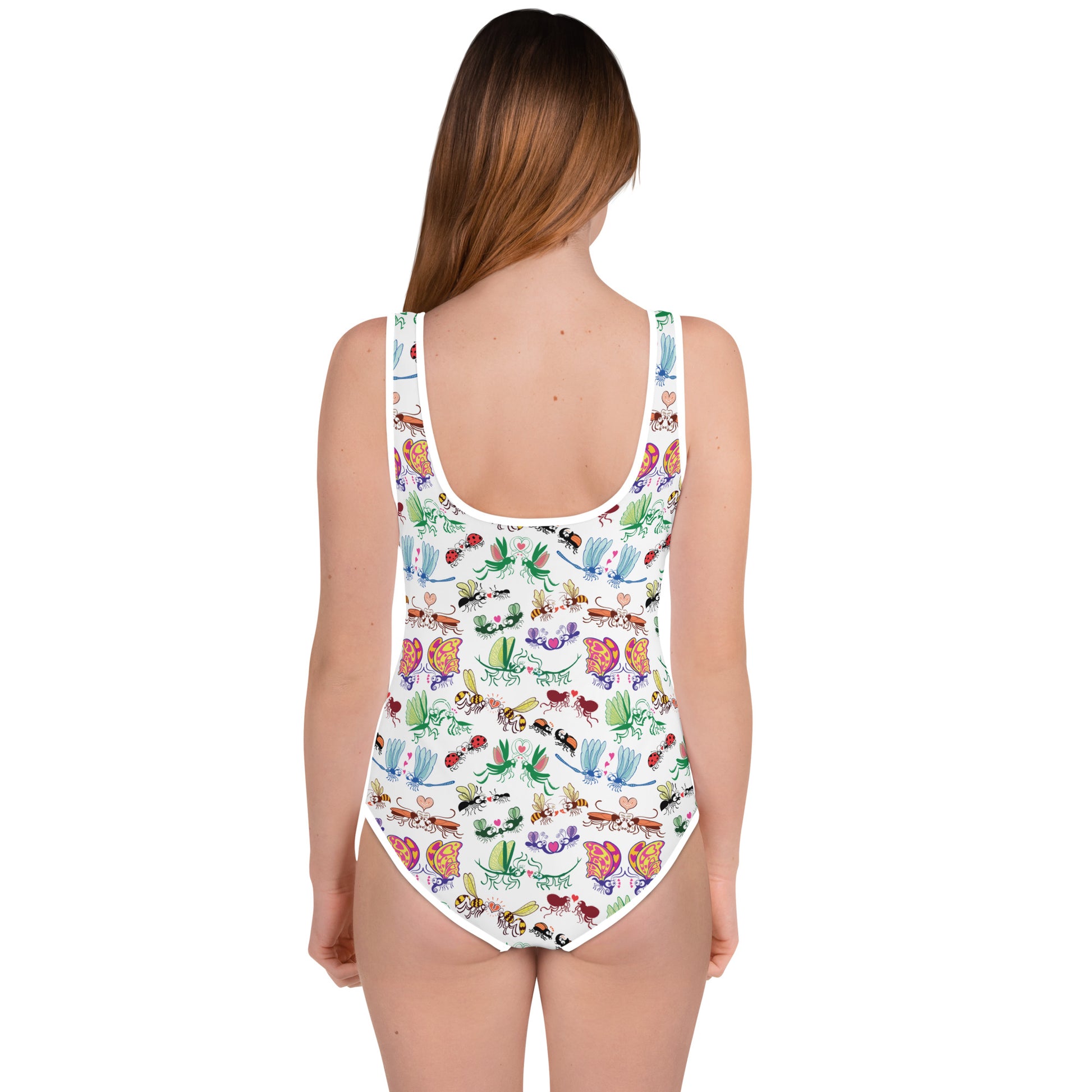 Cool insects madly in love All-Over Print Youth Swimsuit. Back view