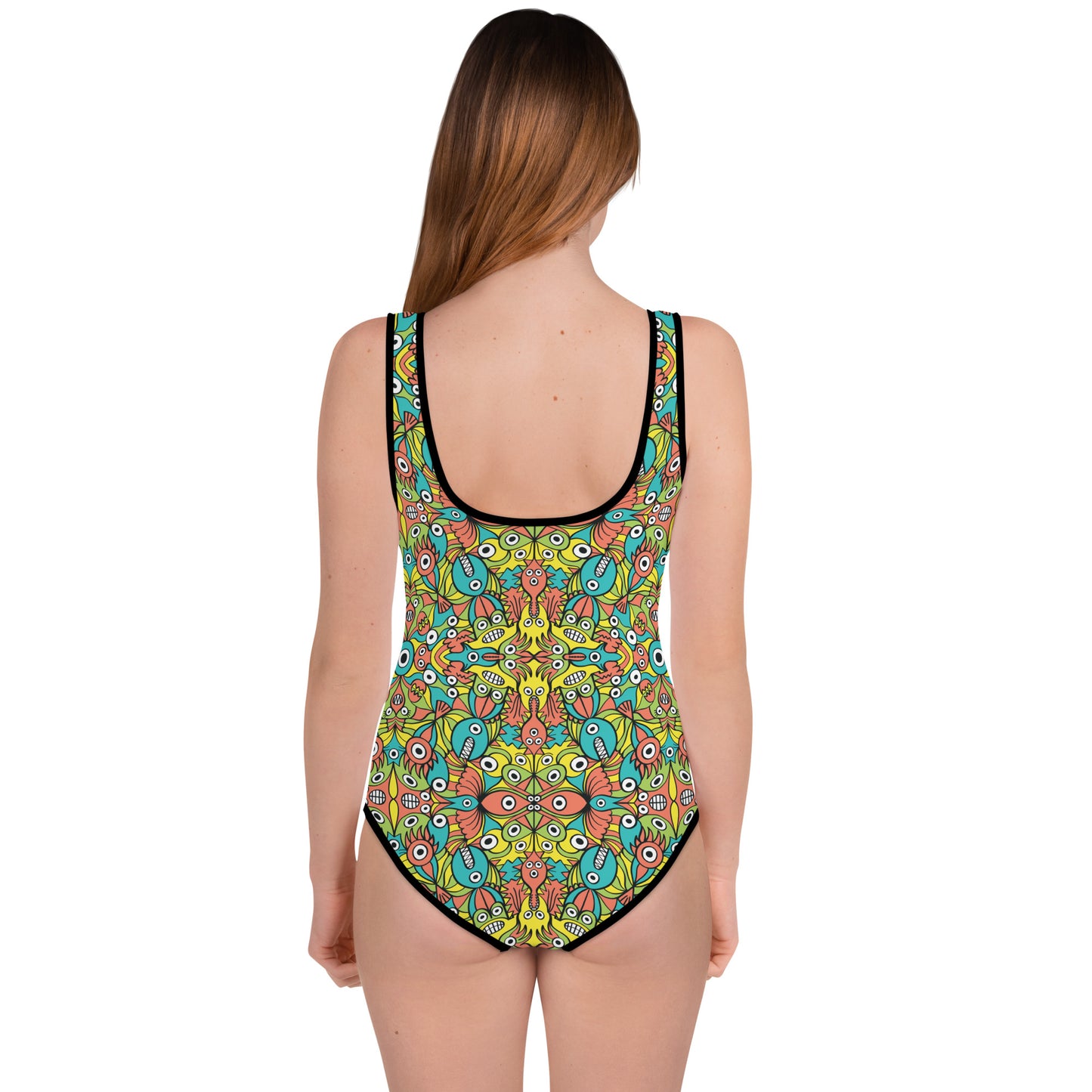 Alien monsters pattern design All-Over Print Youth Swimsuit. Back view