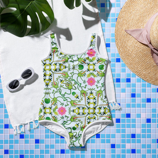 Funny frogs hunting flies All-Over Print Youth Swimsuit. Lifestyle