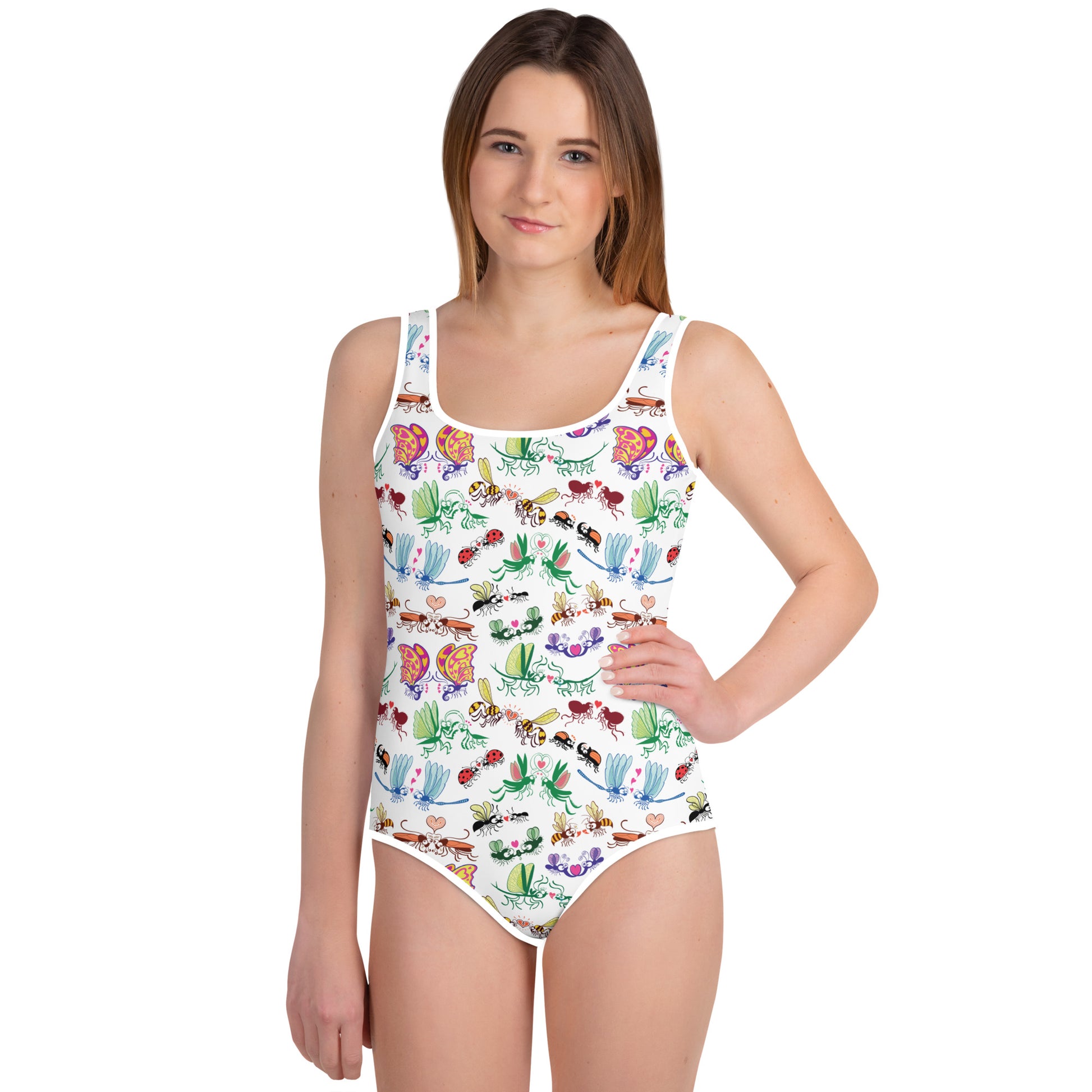 Cool insects madly in love All-Over Print Youth Swimsuit. Front view