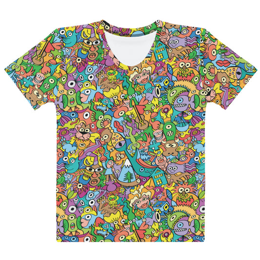 Cheerful crowd enjoying a lively carnival Women's cotton t-shirt — front view