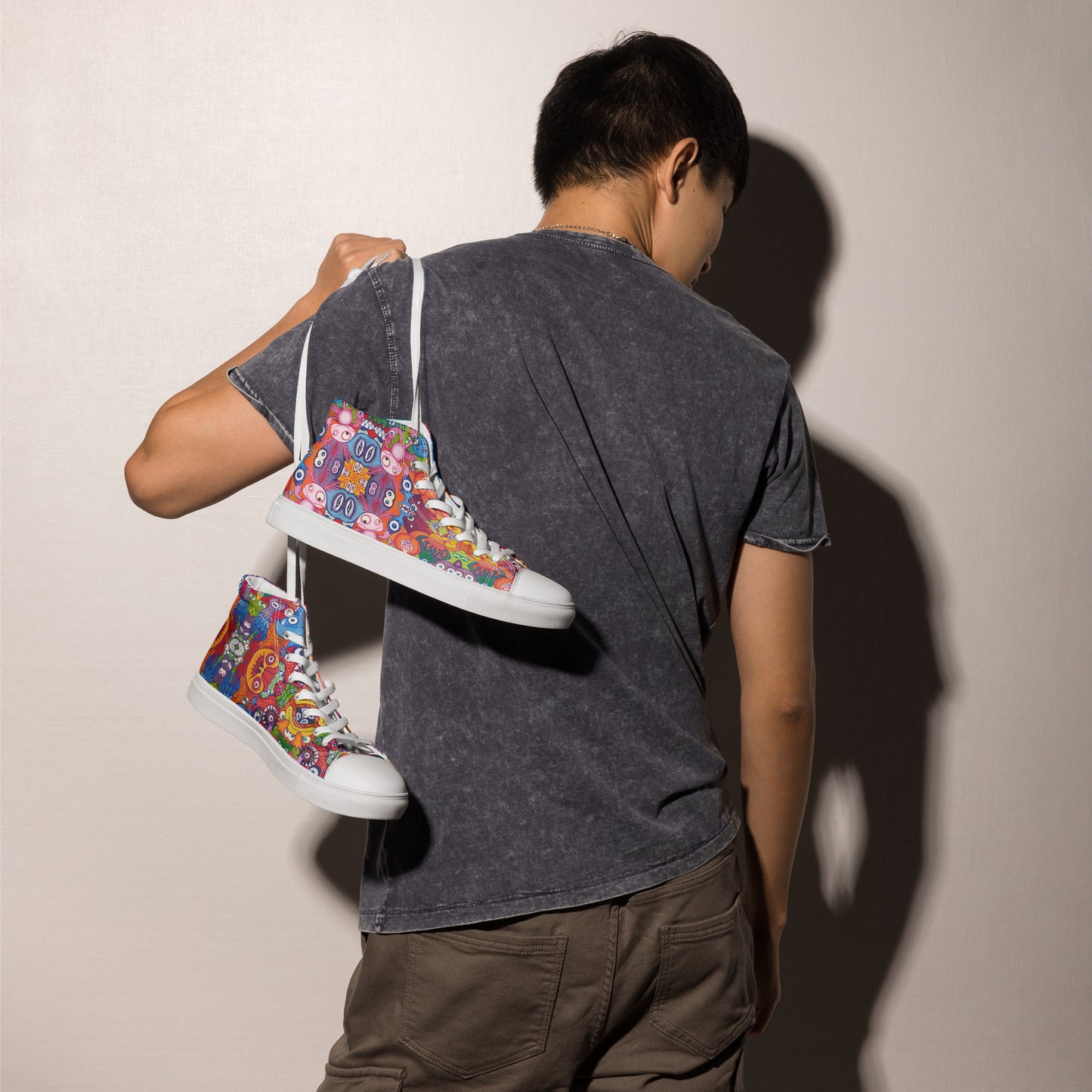 Doodle Folie Men’s High Top Canvas Shoes. Lifestyle