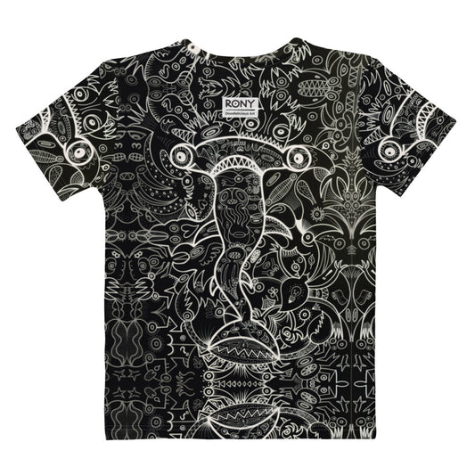 Hammerhead Sharkadelic Women’s Cotton Art T-Shirt. Flat back view