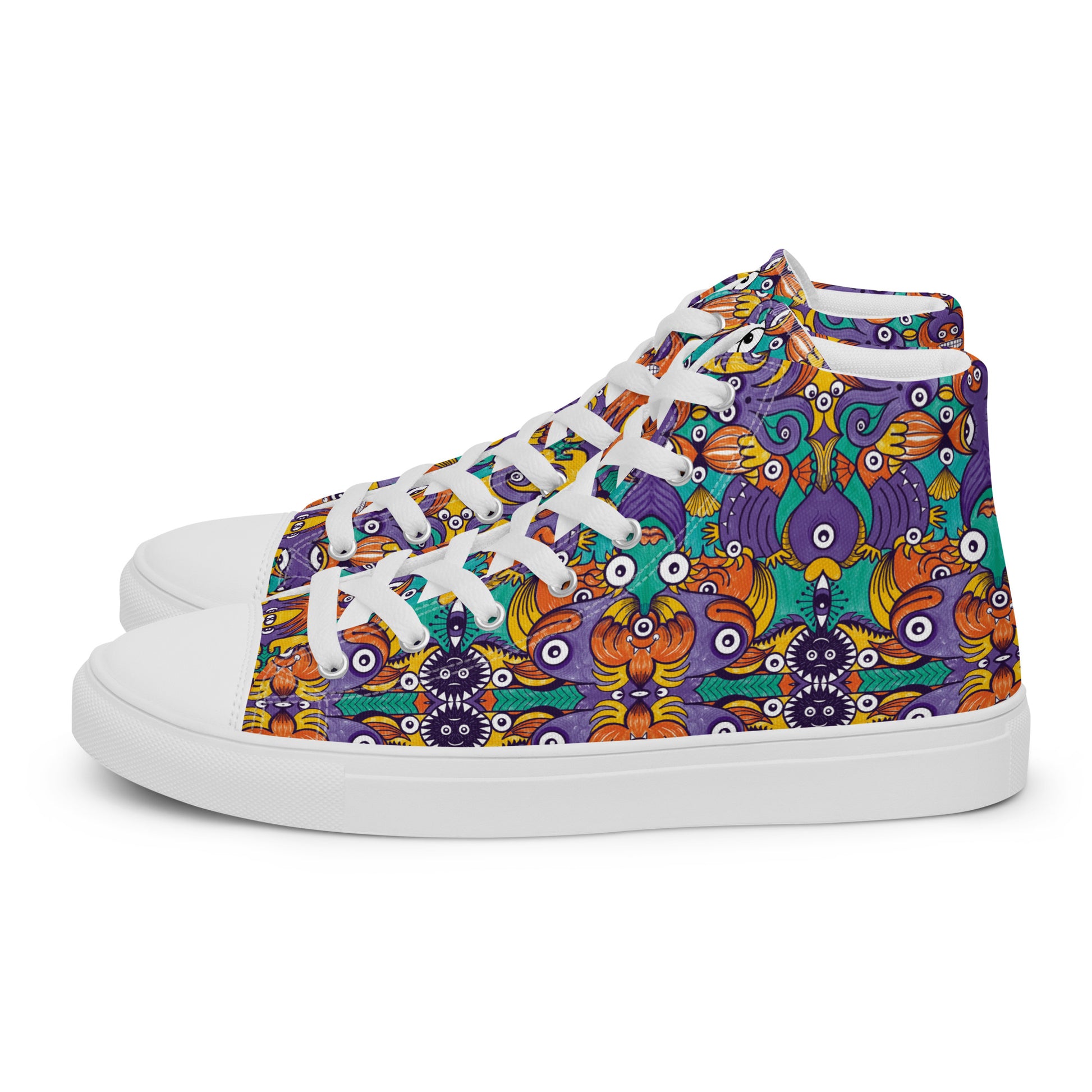 Dive into Whimsical Waters: An Undersea Odyssey - Men’s high top canvas shoes. Side view