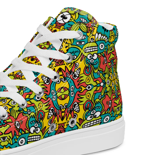 Doodle Dreamscape: Cosmic Critter Carnival - Men’s high top canvas shoes. Product detail