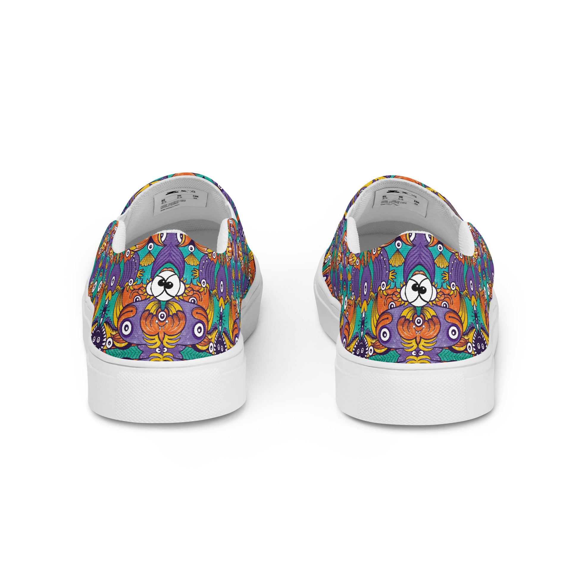 Dive into Whimsical Waters: An Undersea Odyssey - Men’s slip-on canvas shoes. Back view