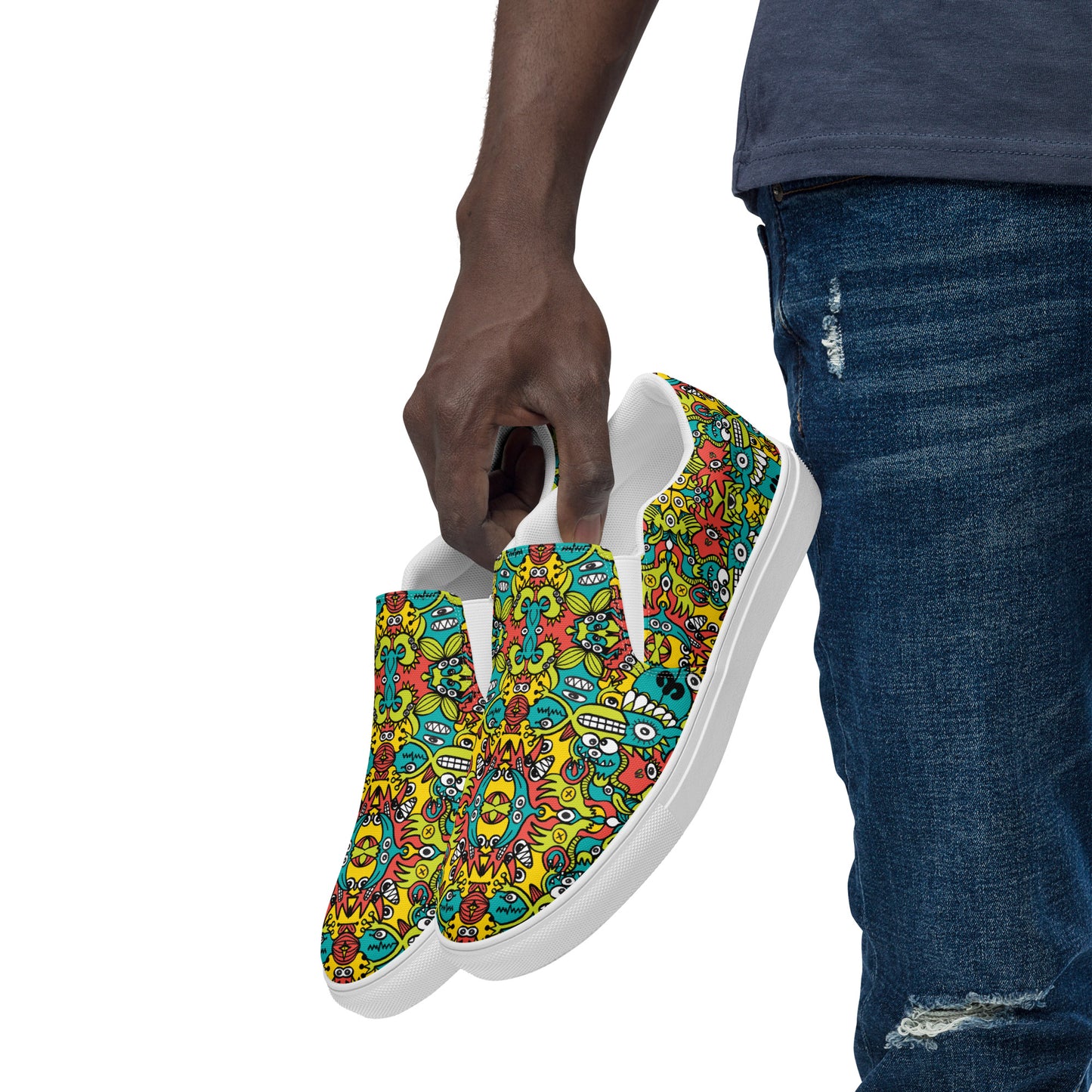 Doodle Dreamscape: Cosmic Critter Carnival - Men’s slip-on canvas shoes. Lifestyle