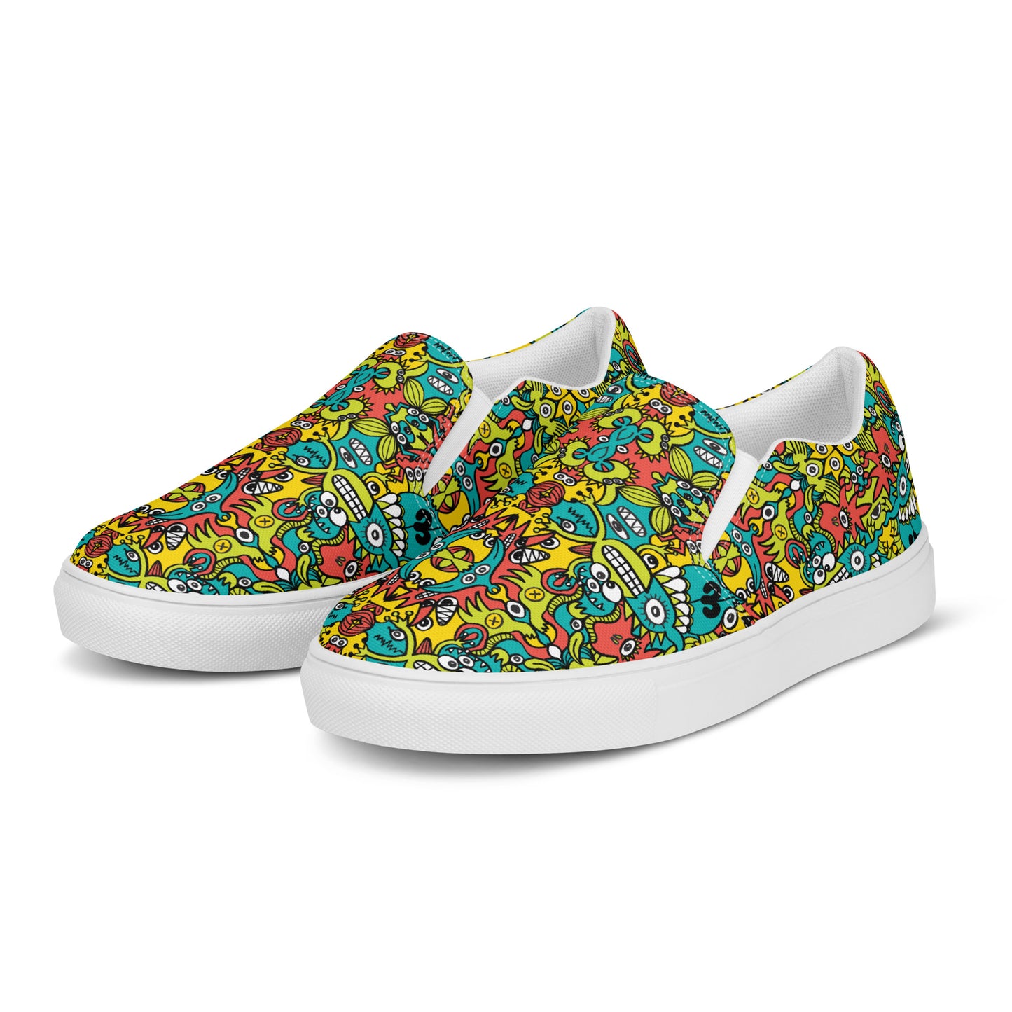 Doodle Dreamscape: Cosmic Critter Carnival - Men’s slip-on canvas shoes. Overview