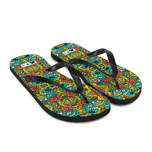 Doodle Dreamscape: Cosmic Critter Carnival Flip-Flops. Overview