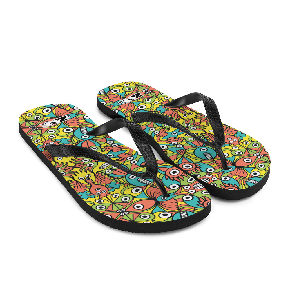 Alien monsters pattern design Flip-Flops. Overview