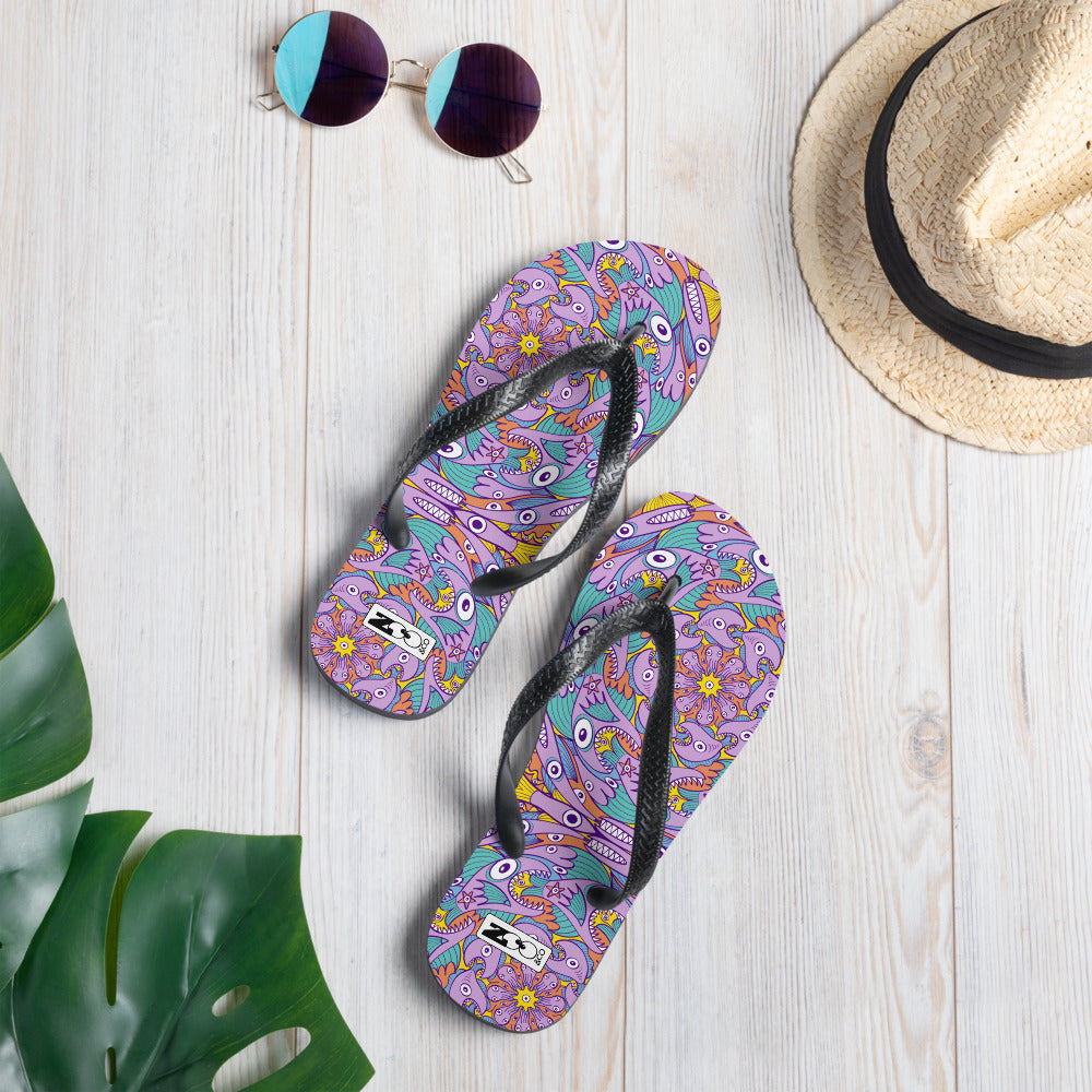 Fintastic Fiesta: Enchanting Illustrated Fish Extravaganza Flip-Flops. Lifestyle