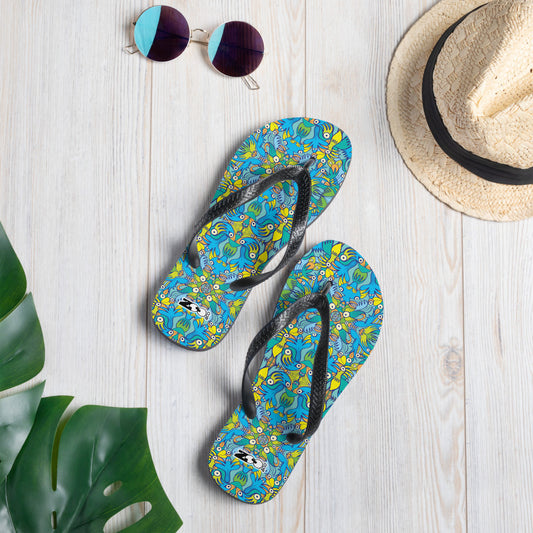 Exotic birds tropical pattern Flip-Flops. Lifestyle