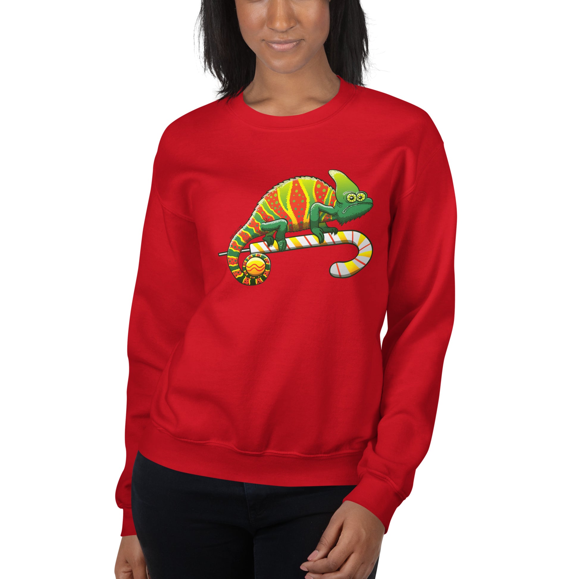 Christmas chameleon ready for the big season - Unisex Sweatshirt. Red. Overview