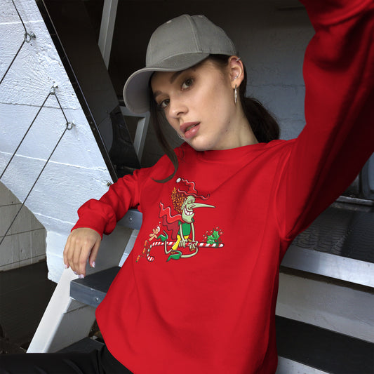 Mischievous witch having fun at Christmas - Unisex Sweatshirt. Red. Lifestyle