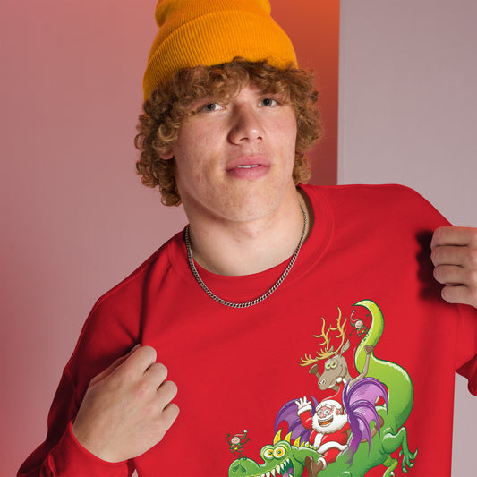 Santa's Dragon-Powered Christmas: A Holiday Adventure - Unisex Sweatshirt. Red. Overview