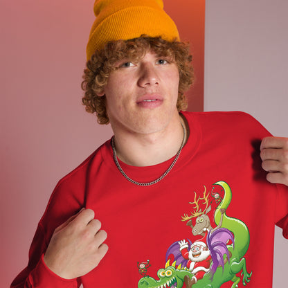 Santa's Dragon-Powered Christmas: A Holiday Adventure - Unisex Sweatshirt. Red. Overview